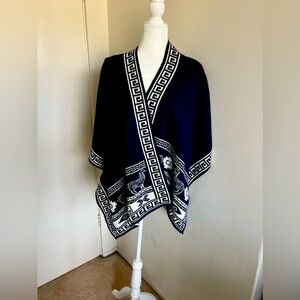 New Peruvian authentic poncho blue & white double side